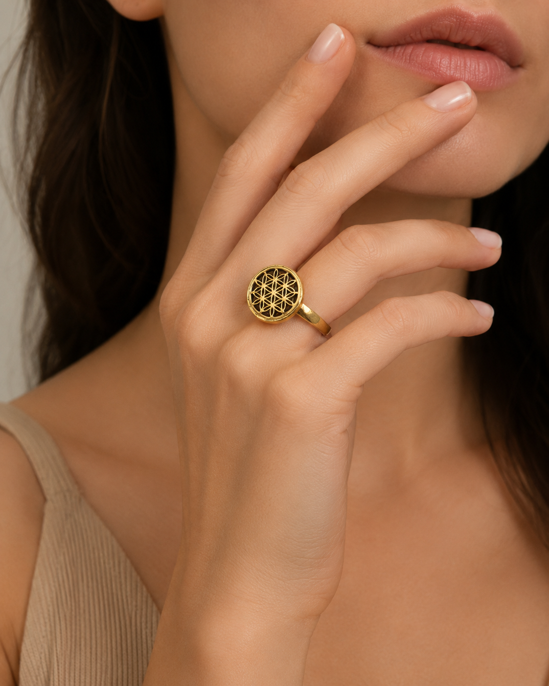 ROUND MANDALA BRASS RING