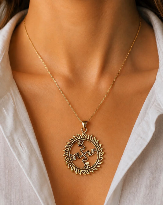 Vajra Mandala Brass Gold Pendant Necklace